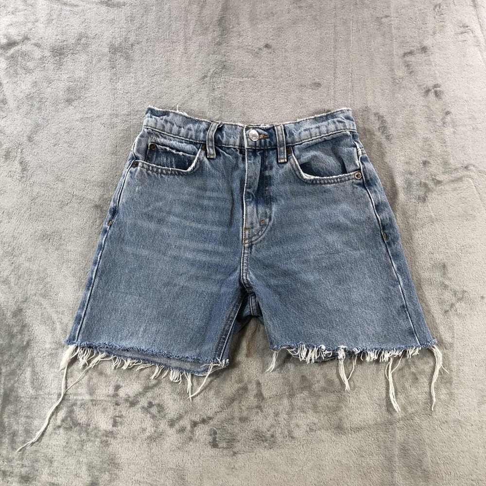 RE/DONE 70s Straight Denim Shorts Womens 25 Blue Cutoff Frayed Hem High Rise